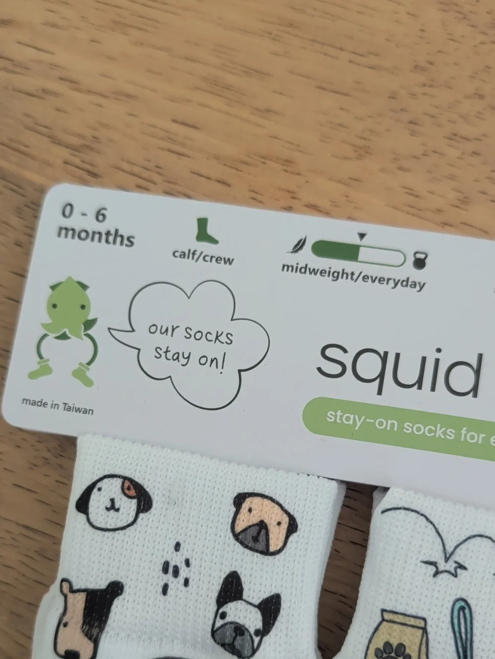NWT Squid Socks Baby Stay-On Socks in Woof, 0-6 Months